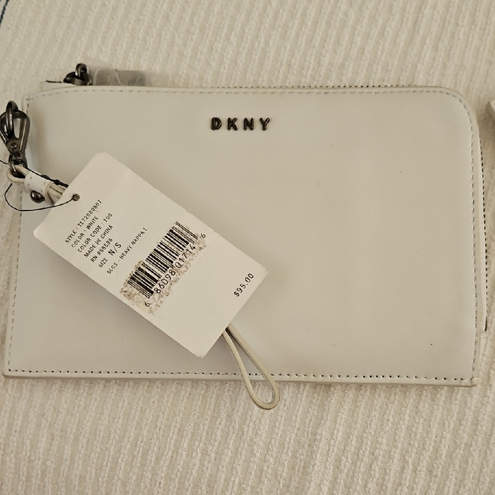 DKNY White Leather Wristlet / Wallet
